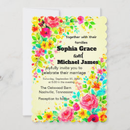 Invitación a la boda floral colorida | Acuarela