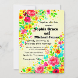 Invitación a la boda floral colorida | Acuarela