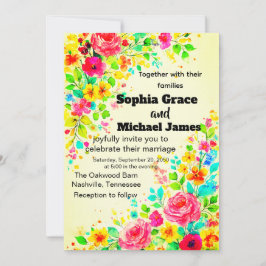 Invitación a la boda floral colorida | Acuarela