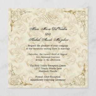 Invitación a la boda floral con acento dorado form
