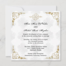 Invitación a la boda floral con acento dorado form