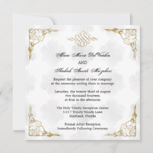 Invitación a la boda floral con acento dorado form
