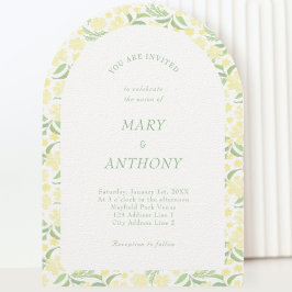 Invitación a la boda floral con acuarela amarilla