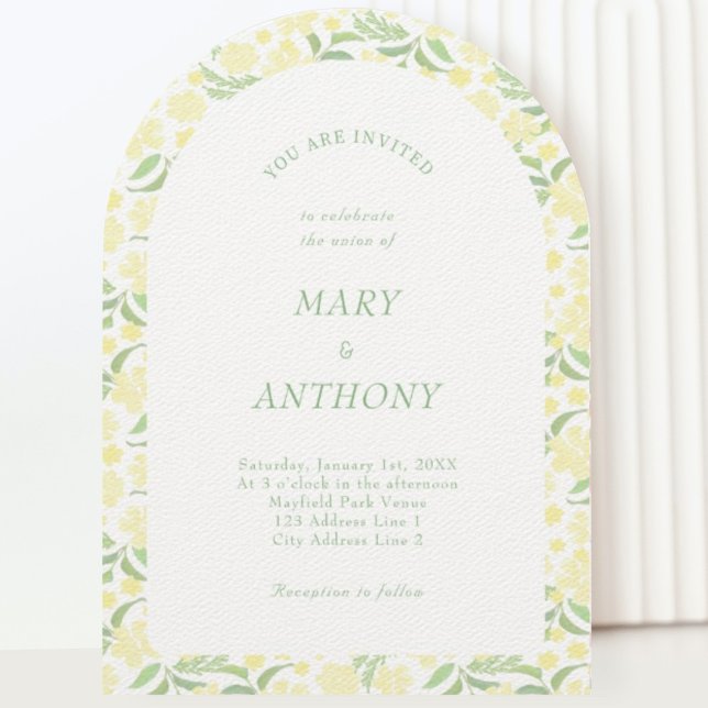 Invitación a la boda floral con acuarela amarilla (Subido por el creador)
