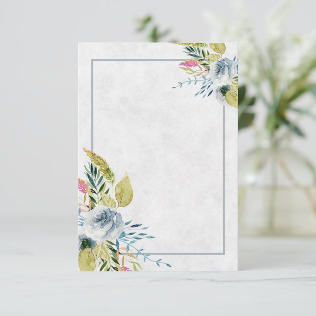 Invitación a la boda floral con acuarela azul en b (Anverso de pie)
