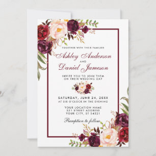 Invitación a la boda floral con acuarela de Borgoñ