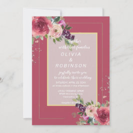 Invitación a la boda floral con acuarela de Borgoñ