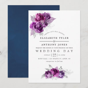 Invitación a la boda floral con acuarela de ciruel