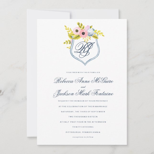 Invitación a la boda floral con acuarela de la flo (Anverso)