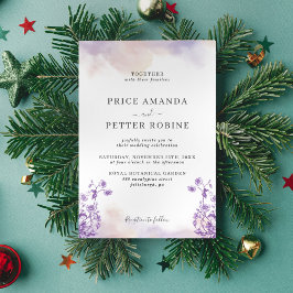 Invitación a la boda floral con acuarela de lavand