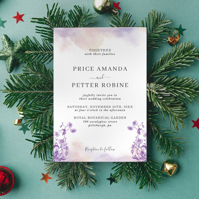 Invitación a la boda floral con acuarela de lavand (Subido por el creador)