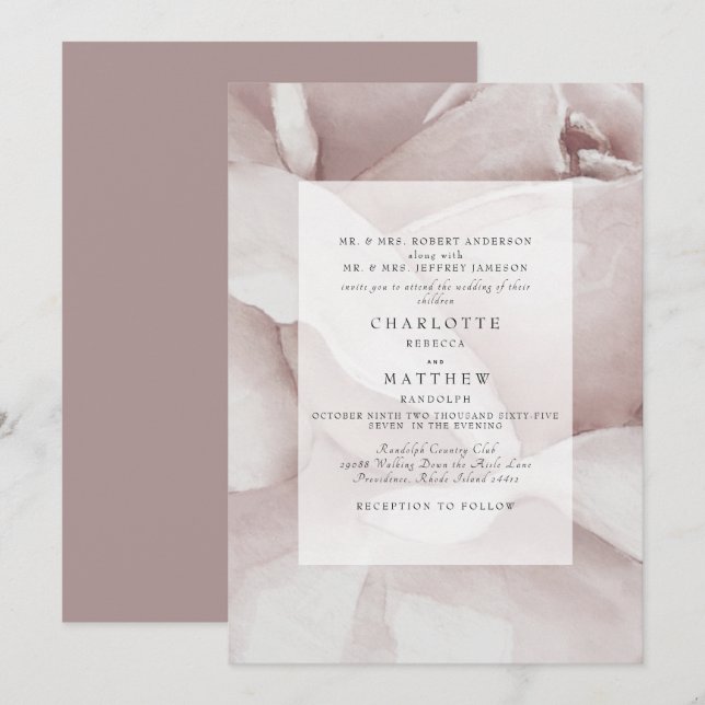 Invitación a la boda floral con acuarela de Rosa t (Anverso / Reverso)
