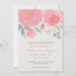 Invitación a la boda floral con acuarela pintada a