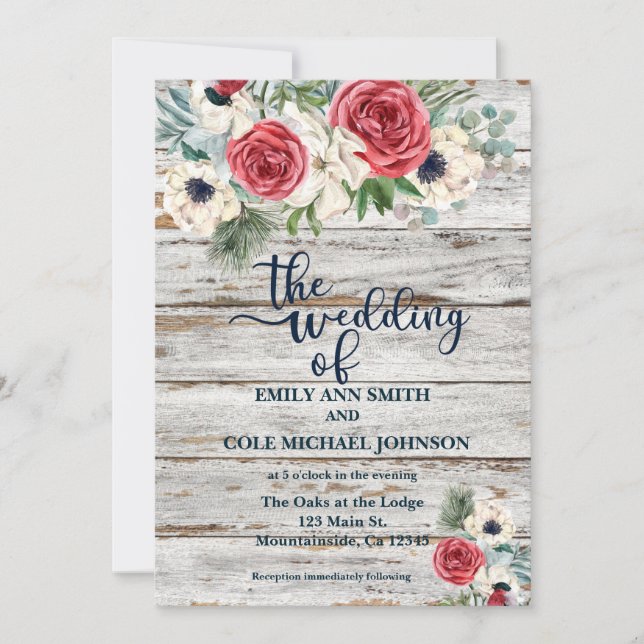 Invitación a la boda floral con acuarela y rustica (Anverso)