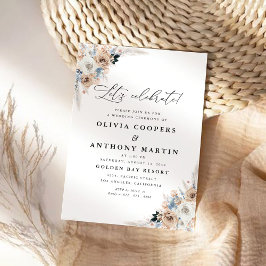 Invitación a la boda floral con boho marfil y azul
