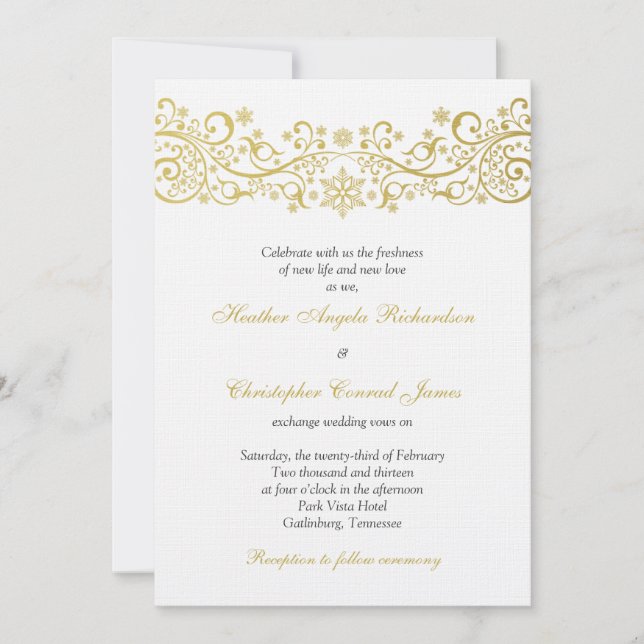 Invitación a la boda floral con copo de nieve blan (Anverso)