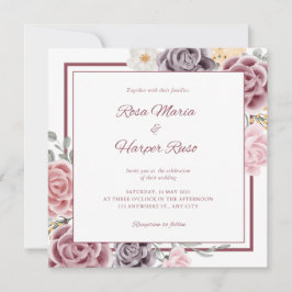 Invitación a la boda floral con foto en la parte p