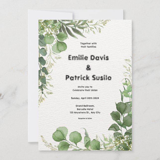 Invitación a la boda floral con iluminación blanca (Anverso)