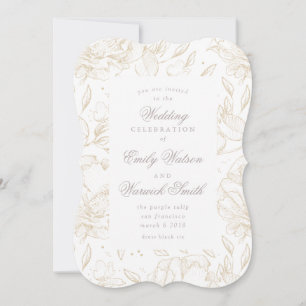 Invitación a la boda floral con mano dorada