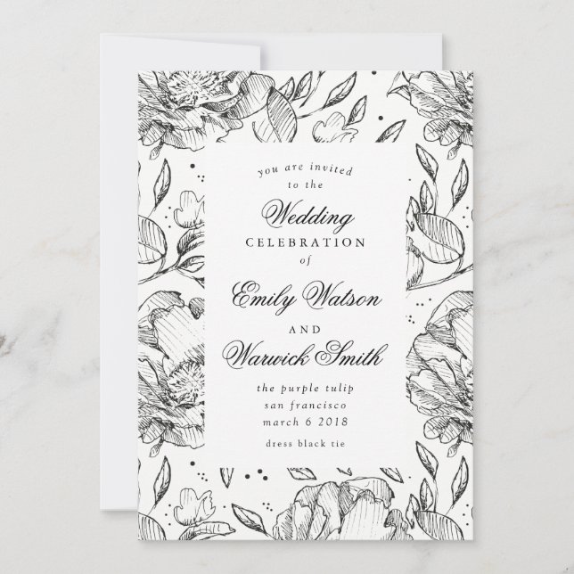 Invitación a la boda floral con mano elegante y ne (Anverso)