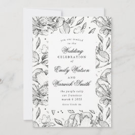 Invitación a la boda floral con mano elegante y ne