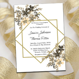 Invitación a la boda floral con marco dorado de co