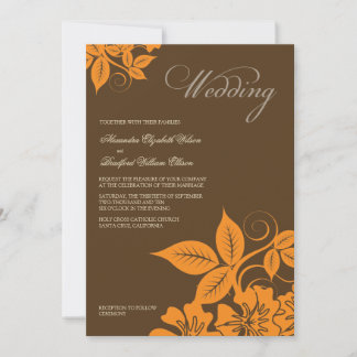Invitación a la boda floral con Naranja/marrón mod
