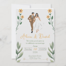 Invitación a la boda floral con novia y novio