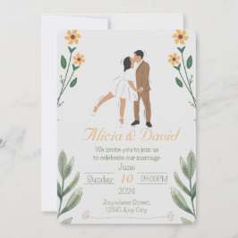 Invitación a la boda floral con novia y novio