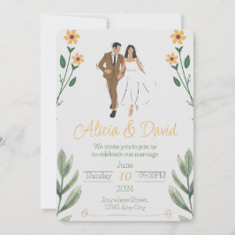 Invitación a la boda floral con novia y novio
