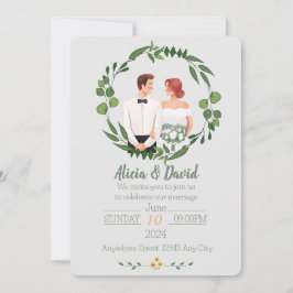 Invitación a la boda floral con novia y novio