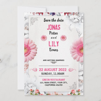 Invitación a la boda floral con Rosa de oro rosado