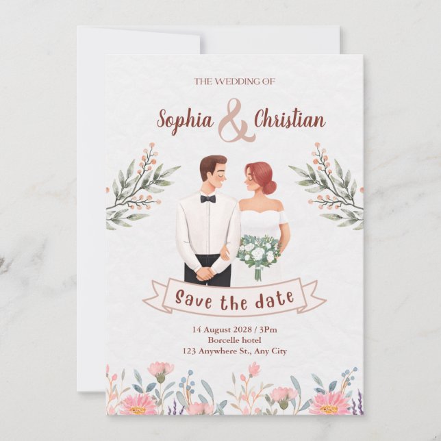 Invitación a la boda floral creativa del Pastel Ve (Anverso)