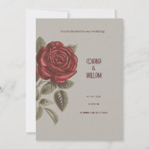Invitación a la boda floral crema y roja