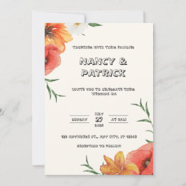 Invitación a la boda floral crema y verde