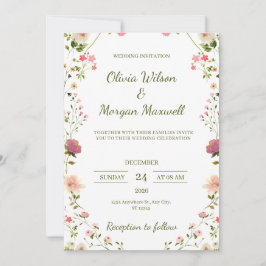 Invitación a la boda floral crema y verde
