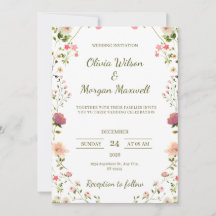 Invitación a la boda floral crema y verde