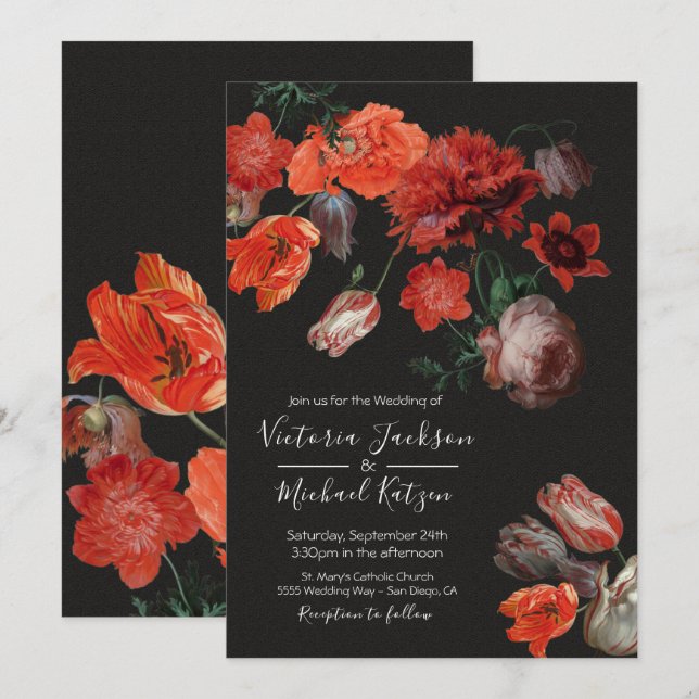 Invitación a la boda floral Dark & Moody (Anverso / Reverso)