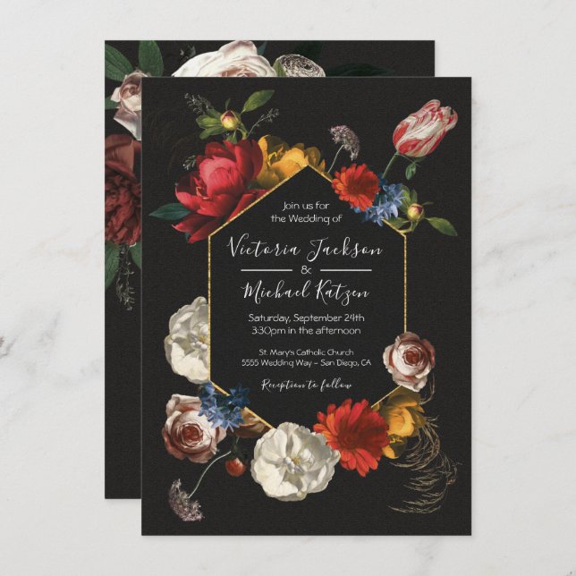 Invitación a la boda floral Dark & Moody (Anverso / Reverso)