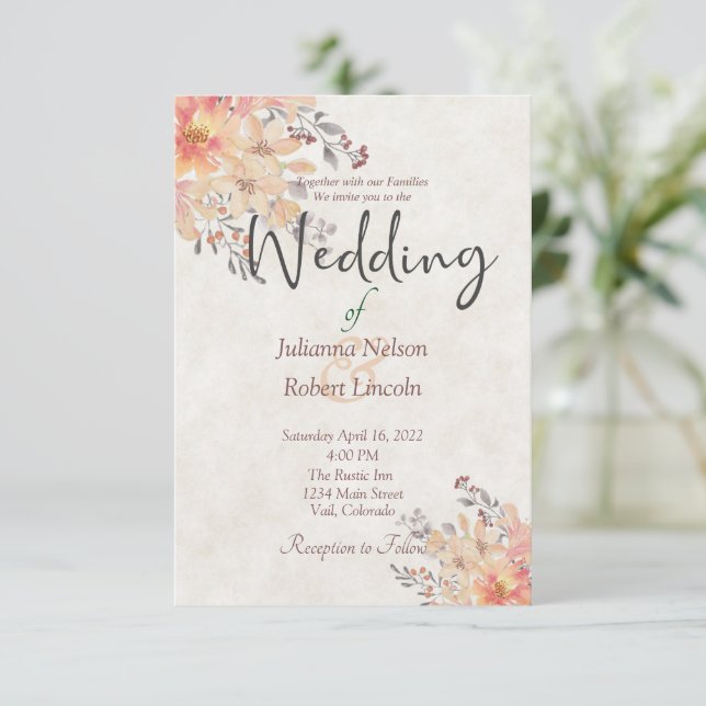 Invitación a la boda floral de acuarela de albaric (Anverso de pie)