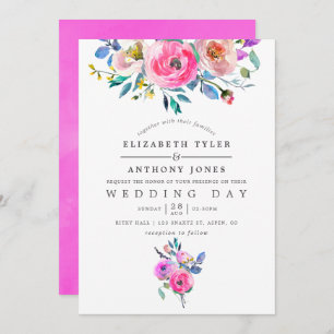 Invitación a la boda floral de acuarela de color r