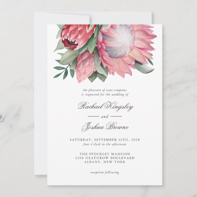 Invitación a la boda floral de acuarela de King Pr (Anverso)
