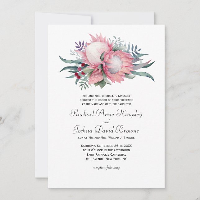 Invitación a la boda floral de acuarela de King Pr (Anverso)