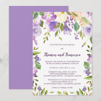 Invitación a la boda floral de acuarela de Lilac