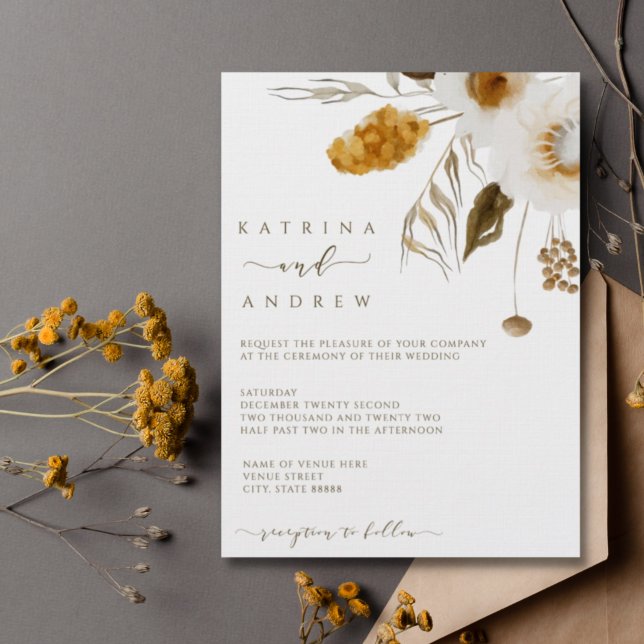 Invitación a la boda floral de acuarela de mostaza (Subido por el creador)
