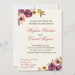 Invitación a la boda floral de acuarela de otoño
