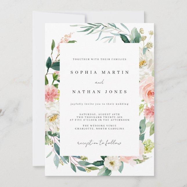 Invitación a la boda floral de acuarela de primave (Anverso)
