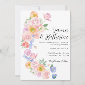 Invitación a la boda floral de acuarela de primave
