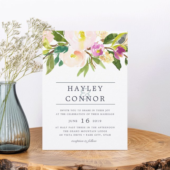 Invitación a la boda floral de acuarela de Rubor d (Subido por el creador)