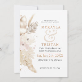 Invitación a la boda floral de acuarela dorada